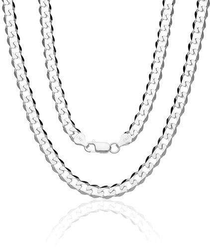 AKA Gioielli® - Panzerkette Cuban Link Chain 7mm 925 Silberkette - Herren Damen Halskette - Länge 70 cm