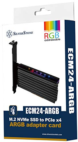 SilverStone Technology SST-ECM24-ARGB - PCI-E Erweiterungskarte SuperSpeed, PCI Express x4 auf M.2 (NVMe SSD NGFF), Aluminium Kühlkörper + Thermal Pad, ARGB-LED-Blinkdesign