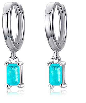 LOKILOKI Exquisite Turmalin Creolen Mode Echt 925 Sterling Silber Rechteck Paraiba Ohrring Für Frauen Edlen Schmuck Geschenk
