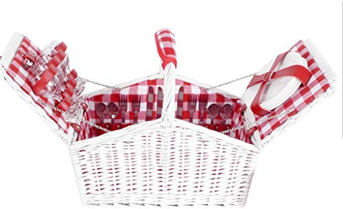 Picknickkorb mit großer Kapazität im Freien Handgefertigte Wicker Picknickkörbe Deluxe 4 Personen Outdoor Isolation mit Deckel Doppelöffnung Camping Picknickkörbe Picknickkörbe Set Geschenk für Jungen