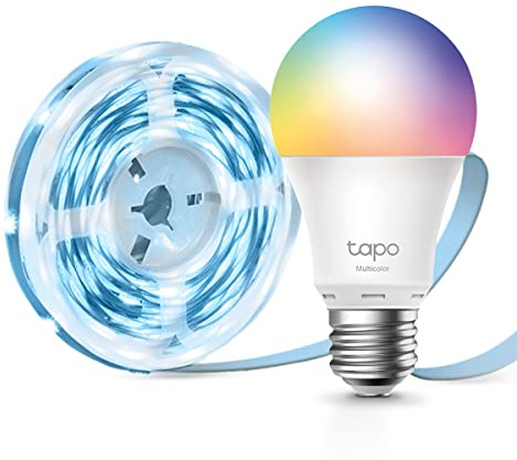 Tapo TP-Link L530E smarte WLAN Glühbirne E27, Mehrfarbrige dimmbare alexa smarte lampe + LED Strip 5M, Wifi LED Streifen, 16 Mio. Farben, dimmbar