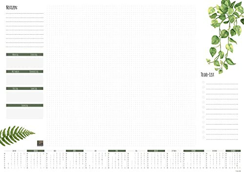 BATI ORIGIN I Schreibtischunterlage Papier I DIN A2 I mit Kalender 2025 I 50 Blatt I Design Leaf I praktische Schreib-Unterlage für das Büro I klimaneutral produziert