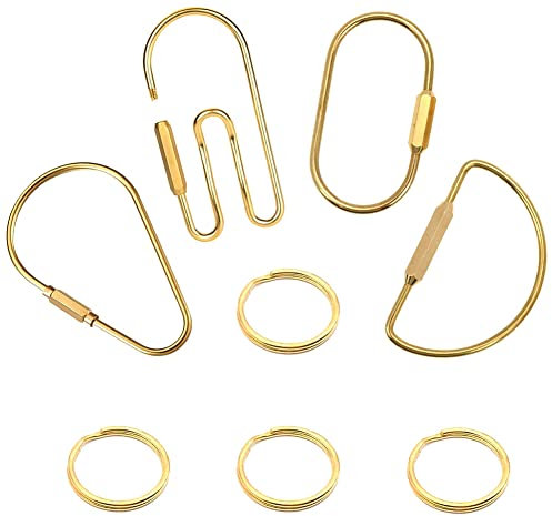 Brass Key Chain Ring Screw Lock, Simple Shaped Keychain Hooks with Brass Key Rings Set for Men Women - 4 Pack