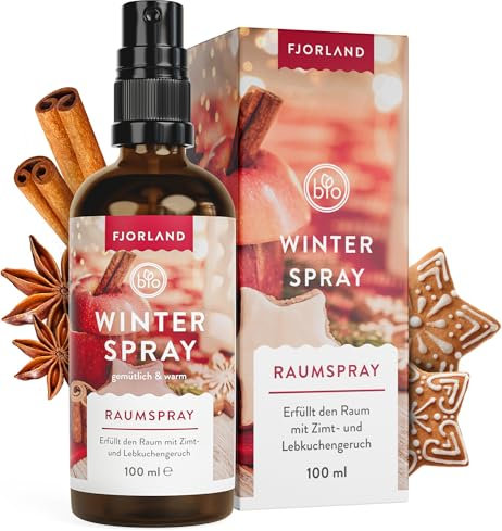 FJORLAND Weihnachtsduft Spray 100 ml - Raumduft Weihnachten enthält natürliches Zimt & Nelkenblattöl - Raumspray Weihnachten mit Zimt und Lebkuchen Duft - Winterspray