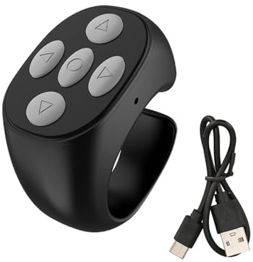 Telecomando Senza Fili Girapagine, Telecomando Senza Fili per Telefono Cellulare Telecomando Ad Anello Bluetooth per la Visualizzazione di Video, Telecomando per Libri Elettronico Girapagine,(Nero)