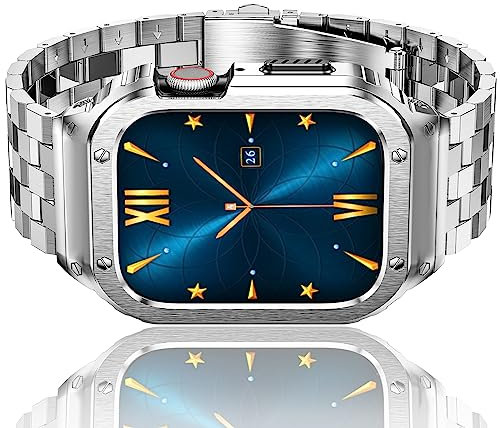 Amznew Cinturino per Apple Watch compatibile per iWatch Serie 8/7 (41 mm) 6/5/4/SE (40 mm), cinturini in metallo per iWatch e cover protettiva per uomo, Argento