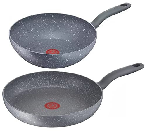 Tefal G13410 Cook Healthy Pfannenset Induktion - Wok 28cm & Pfanne 30cm Set, Alle Herdarten, Spülmaschinenfest, Antihaft-beschichtet, Bratpfanne, G13, Grau