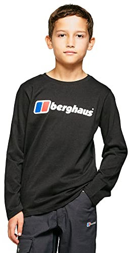 Berghaus Kid's Unisex Logo T-Shirt with Long Sleeves, Boys T-Shirt, Girls T-Shirt, Outdoors, Walking, Trekking and Hiking Clothing, Black, 9-10 Years