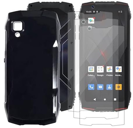 BUNAL para Cubot King Kong Mini 3 (4.50) Funda para Teléfono + (3 Piezas) Vidrio Templado, Funda Protectora de Silicona, Funda para Teléfono de Silicona Negra, Funda para Teléfono TPU-Negro