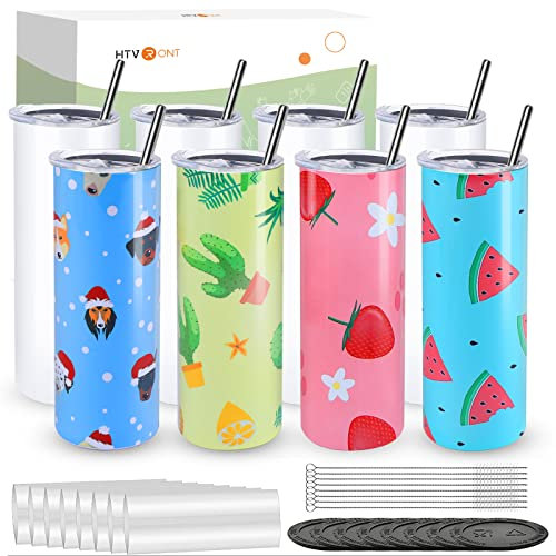 HTVRONT Sublimationsbecher mit Box, Papier und Strohhalm, 590 ml, 8 Stück