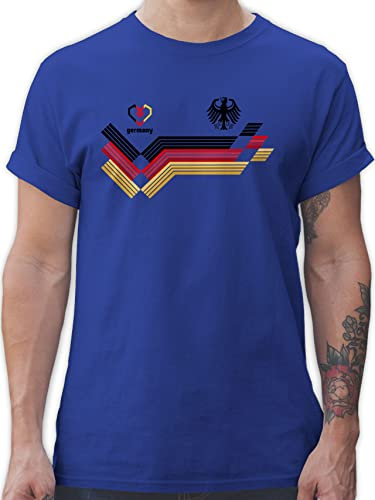 T-Shirt Herren - Fußball EM WM - Deutschland Germany Adler Schwarz Rot Gold - 4XL - Royalblau - Deutschland-Trikot Fussball Shirt männer Europameisterschaft German Shirts deutschlandtrikot