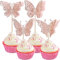 24 Stück Tortendeko, Schmetterlinge Deko Kuchen Schmetterling Deko Cake Topper für Hochzeit Jahrestag Baby Shower Geburtstag Party Kuchen Dekoendeko Rosegold Rosa