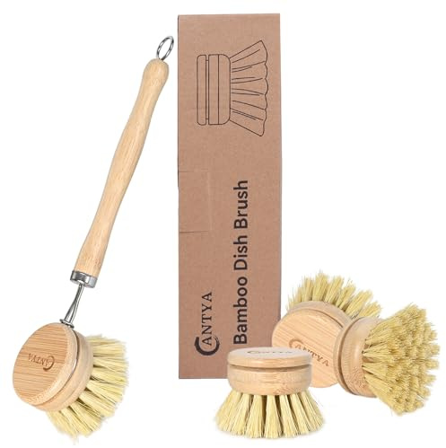 Bamboo Washing Up Brush - Soft Bristle, Non Toxic Dish Scrubbing Brush Compostable & Sustainable Bamboo Dish Brush With Handle For Dishes, Pots And Pans