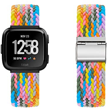 KARYOU Nylon Armband für Fitbit Versa 2 Armband Solo Loop Armband mit Fitbit Versa 2 Ersatzarmband Geflochtenes Nylon Stoff Loop Elastisches Verstellbares Armbänder für Fitbit Versa 2 (V,Versa 2)
