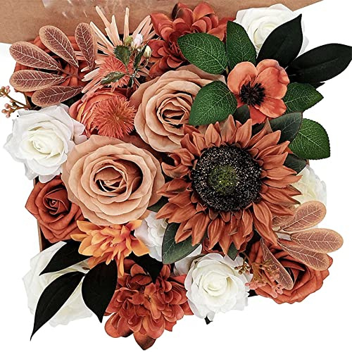 Fouriding Fleurs Artificielles Fausses Roses pour Bouquets de Mariage Bouquets Centerpieces Arrangements Saint Valentin Fête des Mères Baby Shower Birthday Cake Home Decoration (Orange)