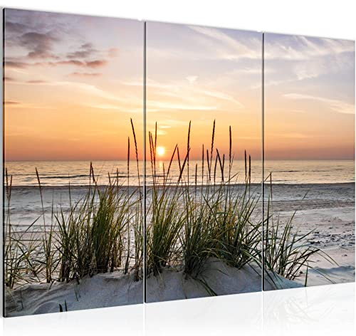 Runa Art Wandbilder Strand Sonnenuntergang Bild XXL Wohnzimmer Meer Natur 120 x 80 cm 3 Teilig 043731a