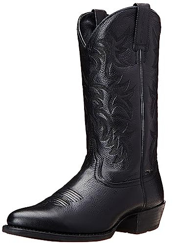 ANUFER Uomo Elegante Ricamato Stivali da Cowboy Occidentale Tacco a Punta Antiscivolo Stivali a Metà Polpaccio Nero SN071164 EU44.5