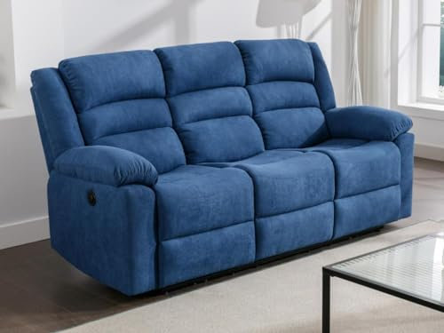 Vente-unique-Relaxsofa 3-Sitzer elektrisch - Stoff - Blau - BUROLO