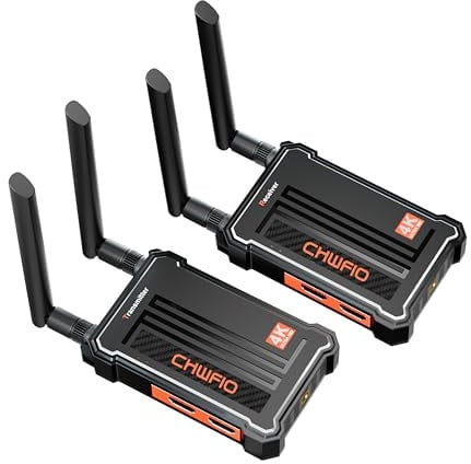 ChwFio Wireless HDMI Transmitter und Empfänger 4K, HDMI Wireless Video Transmitter Dual-Outputs Streaming Live Video/Audio/Datei mit Loop Out von PC/Laptop/Set-Top-Box/DSLR zu Monitor/Projektor/TV 4K