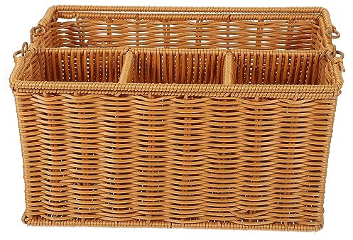 BESTonZON Geflochtener Besteckkorb Picknickkorb Küchenbesteckhalter geflochtener Korb zur Aufbewahrung Werkzeugkasten Kochutensilienhalter Tischbesteckhalter Handlich Weide pp