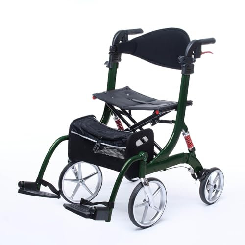 Besco Medical 2 in 1 Rollator-Rollstuhl SPRING VARIO - Leichtgewicht Rollator mit Rollstuhlfunktion & Komfort-Federung - faltbar, höhenverstellbar & umbaubar zum Transportstuhl - Modell L Jadegrün