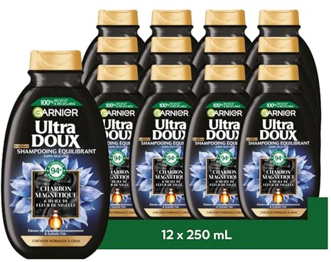 [LOT DE 12] Garnier Ultra Doux Shampooing Equilibrant Charbon Magnétique 250ml