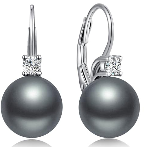 ZDaoBen Perlenohrringe 925 Sterling Silber Perlen Leverback Hängende Ohrringe Perle Ohrhänger Schmuck Geschenke für Damen Braut Hochzeit 8/10 mm