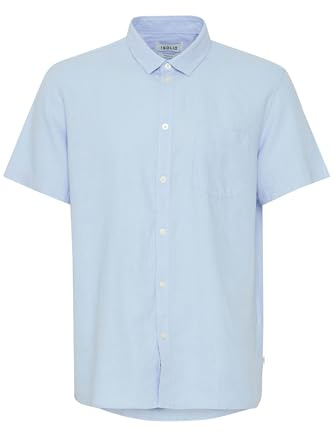 !Solid SDAllan Herren Kurzarmhemd Hemd Herrenhemd Leinenmix Regular Fit, Farbe: Chambray Blue (154030), Größe: XL