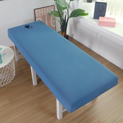 LDLCYCN Imperméable Drap Housse Table De Massage Avec Trou Visage De Protection Pour Table De Massage Spa Rafraîchissante Housse De Drap De Massage Bande Élastique Tête Carrée,Bleu,190 * 70cm(R)