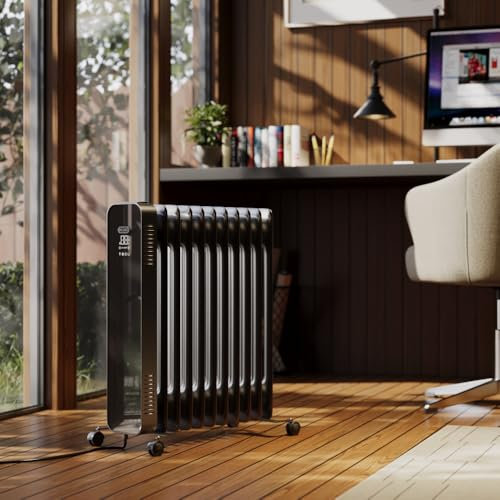 ECOSO Kylo 2500W Black UK Plug WiFi Oil Filled Smart Electric Radiator - 595mm x 240mm
