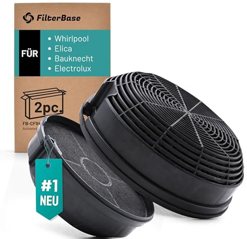 FilterBase® Aktivkohlefilter 2 Stück für Whirlpool 481248048212 484000008784, Bauknecht AMC023, Indesit C00345797, Elica Type 47 F00478 F00479, AEG Electrolux 9029800571 502929690008