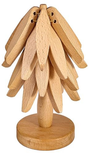 vohiko Stackable Wooden Coasters Tree, Wooden Coasters Set with Holder, Tree Coasters, Wooden Trivet, Wood Coasters Set of 3 Wooden Coaster Table Mat, Creative Foldable Wood Placemats Home Decoration