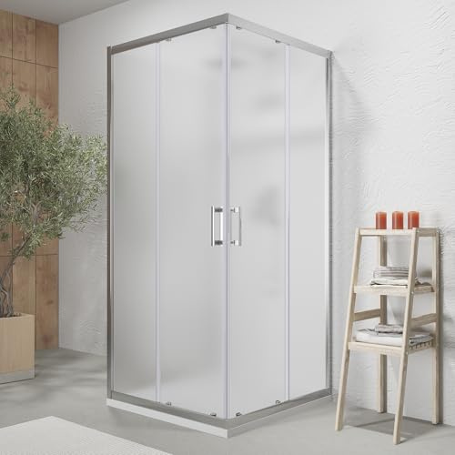 Box doccia cromato 3 lati 90x90x90 cm con doppio scorrevole h190 cm e Vetro Temperato Opaco 6 MM Profili Alluminio Cromato Modello Tremiti