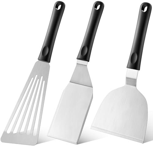 3 Stück Grillspachtel, Pfannenwender Edelstahl Plancha Spachtel Fischspatel Burgerspatel Metallspatel aus Edelstahl für Gusseisenpfanne, für Grill, Pfannkuchen, Fisch, Burger, Eier