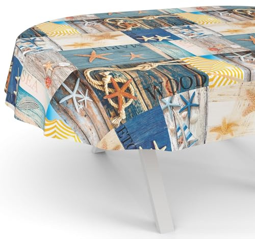 ANRO Wachstuchtischdecke Wachstischdecke Wachstuch Tischdecke abwaschbar Gartentischdecke Rund Oval Eckig Maritim Oval 240x140cm Schnittkante