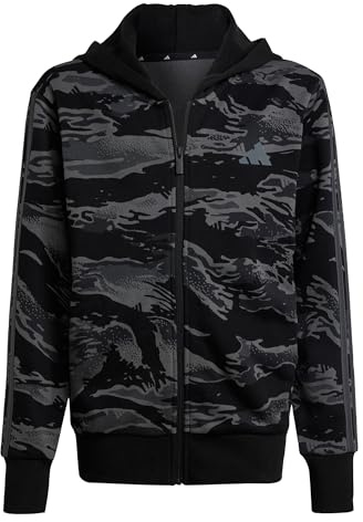 adidas Unisex Kids Seasonal Essentials Camo Full-Zip Hoodie Kids Track Tops, Schwarz/Grefiv, 13-14 Years