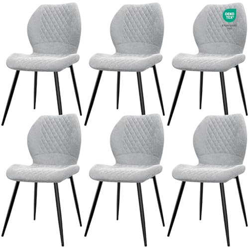 JIJIAN Esszimmerstühle 6er Set, Stühle Esszimmer, Küchenstühle, Wohnzimmer Essstühle, Gepolsterte Stühle, Ergonomisch Gestaltete Leinenstühle für Esszimmer, Küche, Schlafzimmer, Rezeption, Grau
