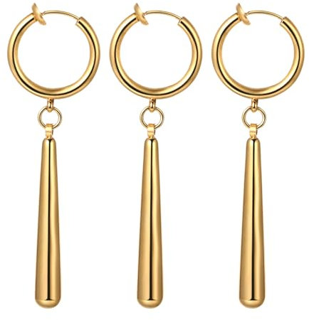JewelryWe Zorro Ohrringe Herren Ohrclips: 3er Set Gold Edelstahl One Piece Roronoa Zoro Non-Piercings Creolen Huggie Ohrringe Anime Cosplay Clip On Ohrringe Ohne Loch für Anime-Liebhaber