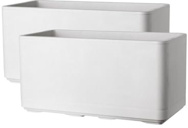 Kreher XL Pflanzkasten Cosmo mit Rollen und Wasserstandanzeige in verschiedenen Formaten und Farben. Der Eye-Catcher für Garten, Terrasse, Restaurants & Gewerbe! (Weiß, 2 x 80 L)