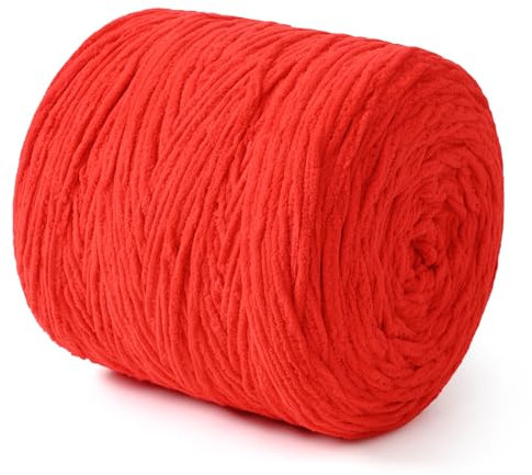 Filato di ciniglia grossa per uncinetto, morbido, spesso, soffice, voluminoso, per lavori a maglia a mano, amigurumi, coperte, cuscini, decorazioni per la casa e artigianato fai da te (rosso, 500 m)