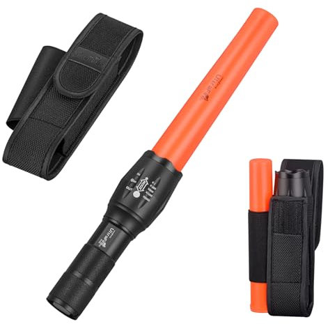 ULTRAFIRE Signal Traffic Wand LED Torch with Belt Holster, 1000 Lumens Safety Flashlight for Traffic Control, Fire Police Duty, Parking, Airport, Construction, 5 Modes with Red Strobe Mode, A100