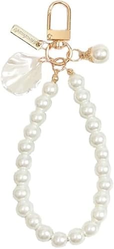 Mobile Lanyard Universal Phone Chain, White Pearl Beaded Phones Lanyard Wrist Strap Anti Lost Phones Charm Strap Fashion Phone Case Keychain Wallet Decoration Pendant for Women