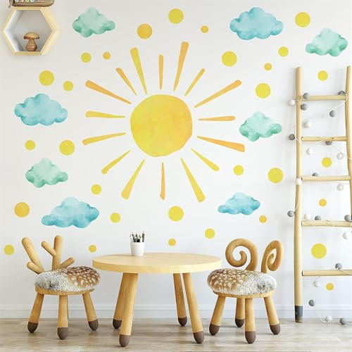 Wandsticker Kinderzimmer, Wolke Sonne Wandtattoo Wandaufkleber, PVC Kinder Aufkleber Wand, Wanddeko Sticker Geschenk für Kinder