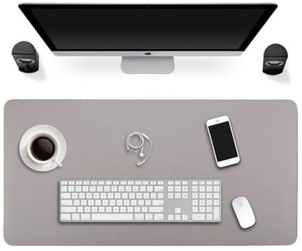 SXZAGZR Alfombrilla De Escritorio Grande Cuero PU Impermeable, Protector Antideslizante para Teclado Y Ratón, Ideal Oficina, Hogar, PC, Portátil Juegos (Gris + Plata,60X30CM)