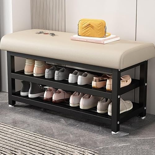 HYGRAD BUILT TO SURVIVE Metal Storage Bench with Shoe Rack - Entryway Bench Seat for Small Spaces - Hallway Bench with Storage and Seating (Black, 120cm)