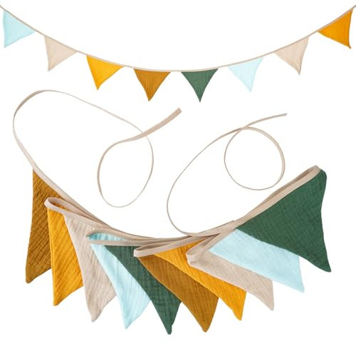 10Pcs Bunting, Fabric Bunting for Nursery Double Sided Pink Bunting Baby Shower Bunting 3.15m Bunting Fabric for Garden Wedding Shower Girls Boys Birthday Bedroom Decoration (Yellow Brown)