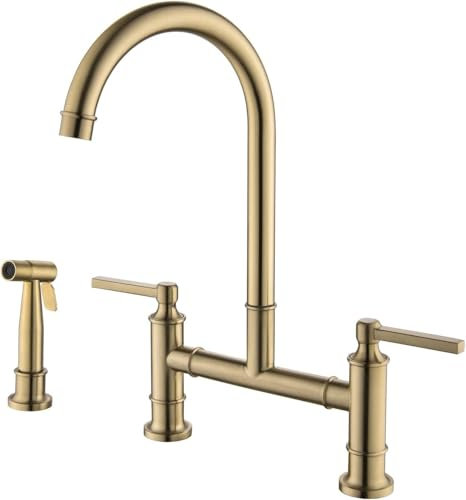 Rubinetto da Cucina in Oro Spazzolato con Bidet in Ottone a 3 Fori e 2 Maniglie per lavello da Cucina