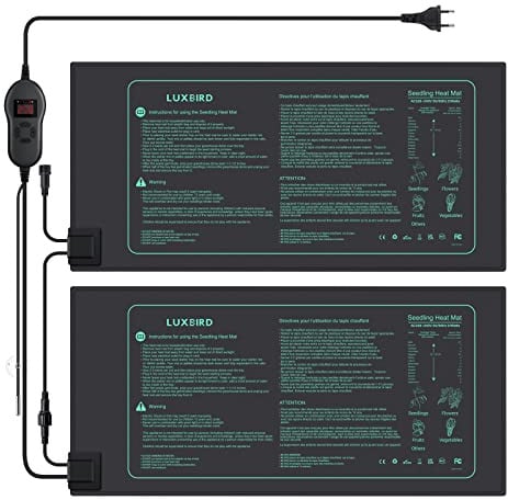 Luxbird Heizmatte mit Thermostat für Pflanzen, 2 Daisy Chain Heizmatten mit 1 Controller, 30W IP67 wasserdichte Wärmematte für Gewächshaus, Anzucht, 52,7x25,4cm