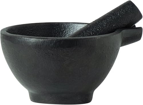 JADE TEMPLE 17403 - Mortero con mazo de hierro fundido, color negro