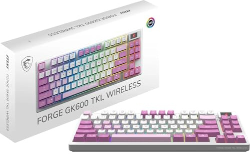 MSI Forge GK600 TKL Wireless Violet, QWERTZ, DE Layout - MECHANISCHE LINEARE SWITCHES – PBT-Tastenkappen, rutschfeste Unterseite, RGB-LED, Bluetooth, 2,4 GHz – ohne Ziffernblock